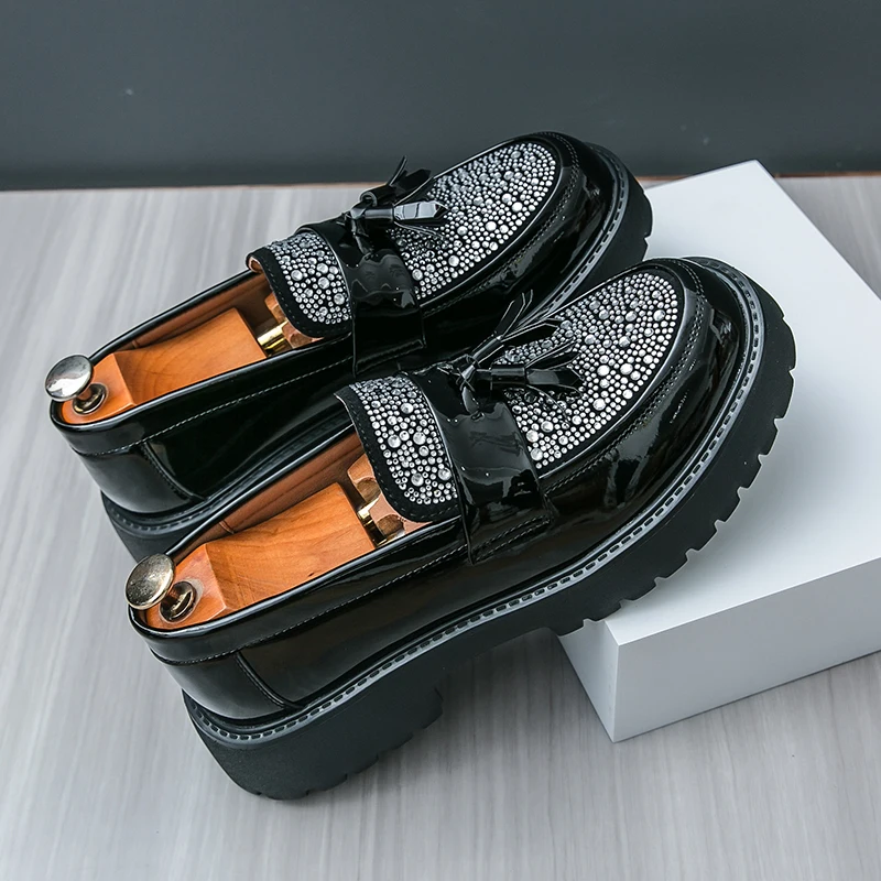 

Мужские деловые лоферы Four Seasons, черные мужские повседневные удобные модные туфли из искусственной кожи, увеличивающие рост, дорожная обувь, мужские размеры 38-46