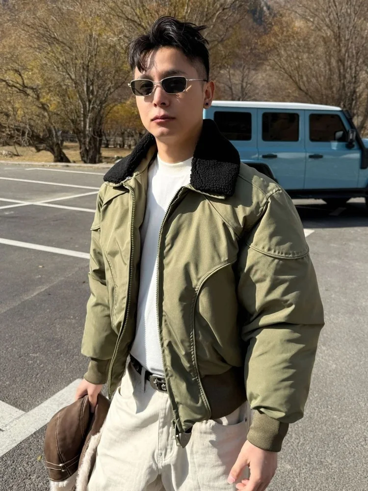 

Autumn Winter Camouflage ort Cotton Jaet Men's Trendy Brand Thiened eepskin Collar Slim Fit Cotton Coat Youth Faion