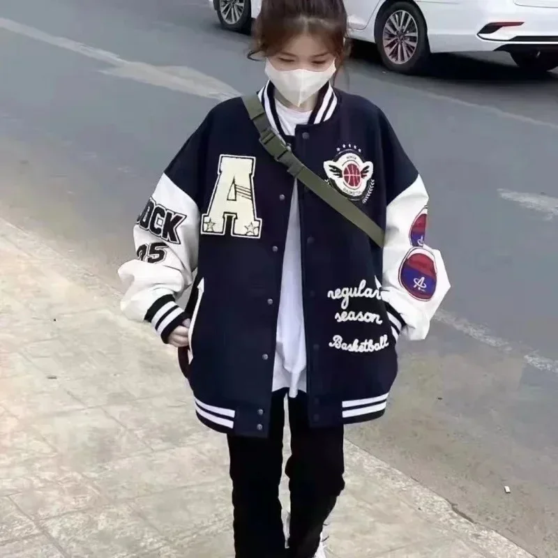 ฤดูใบไม้ผลิฤดูใบไม้ร่วงเสื้อแจ็คเก็ตวินเทจผู้หญิงเกาหลี Harajuku แฟชั่นวิทยาลัยชุดแจ็คเก็ตเบสบอลหญิงขนาดใหญ่ Streetwear Y2k