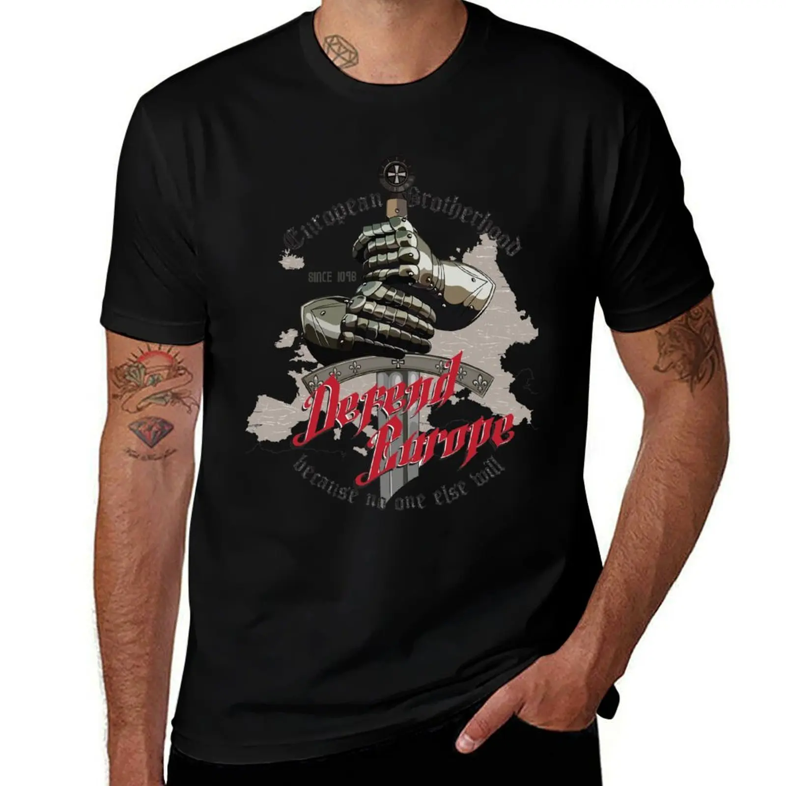 Defend Europe Templar Knight T-Shirt Everyday Wear Basic Short Sleeve Top
