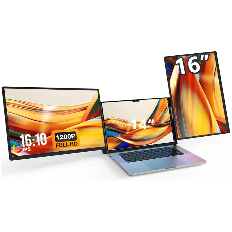 

Портативный монитор для ноутбука Kwumsy — 16-дюймовый экран с двумя мониторами, поворотный 90 ° -235 ° & Plug and Play для Wins/Mac/ПК с H5