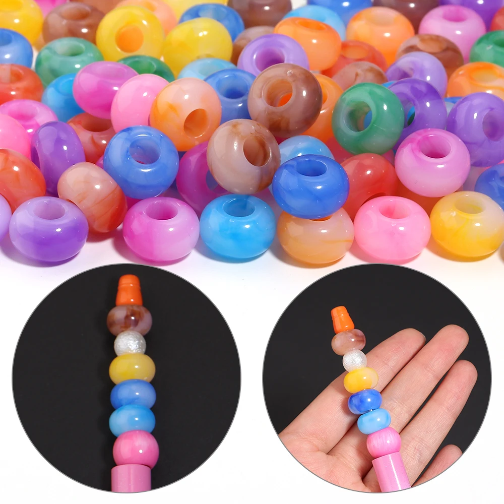 30 Stück 14mm Acryl-Perlen mit großem Loch, farbige lose Spacer-Perlen für DIY-Halsketten, Armbänder, Ohrringe und Schmuckherstellungszubehör – Detail 3