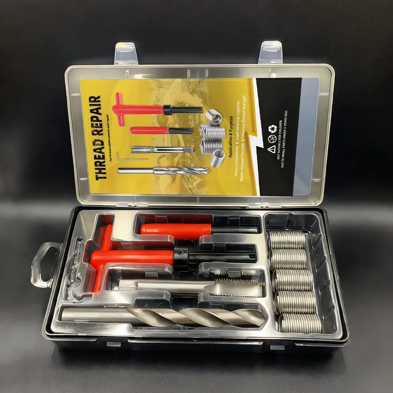 55PCS Thread Repair Kit 304 Stainless Steel Thread Insert Helicoil Set with Manual Installation Tools