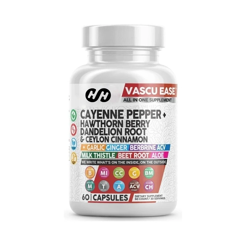 

Chili Capsule Supplement, Containing Dandelion Roots, Ceylon Cinnamon, Garlic, Ginger, Apple Cider Vinegar, Etc