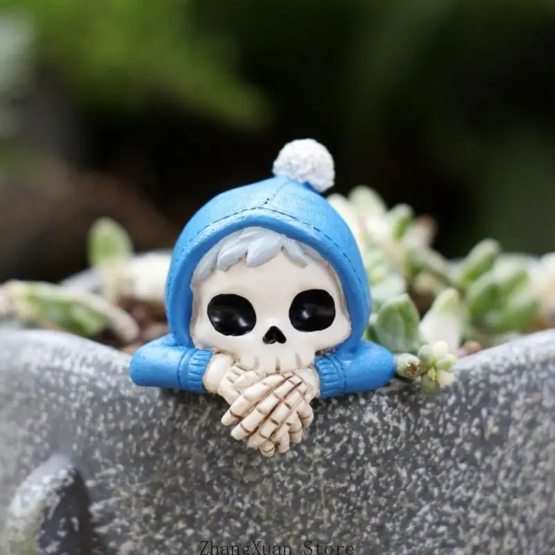 Mini-Harz-Skelettfigur mit Kapuze für Blumentopf-Aufhänger und Balkondekorationen 3XUF – Detail 3