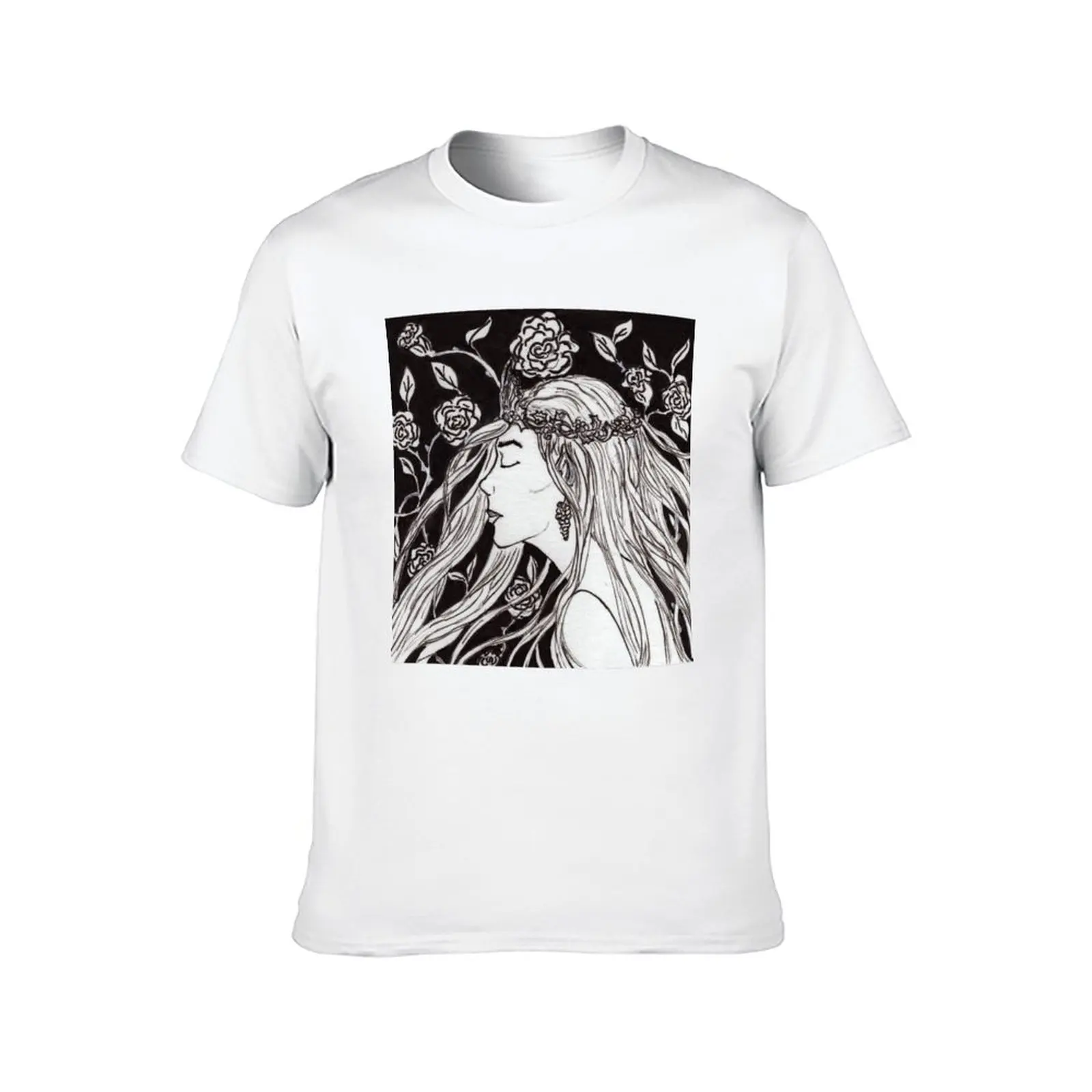 White Rose of Shaerrawedd. Elf Queen with the Crown of Leaves and Berries T-Shirt oversized anime shirt cotton t shirt men