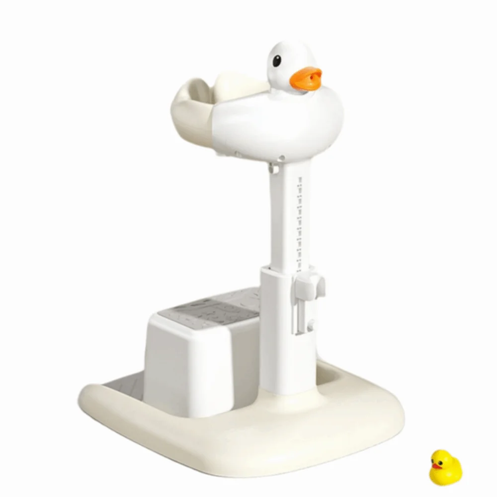 

Bathing Aid Adjustable Height Baby Standing Bath Tool Cartoon Duck Baby Bath Stand Folding Non-Slip Baby Shower Rack Home Use
