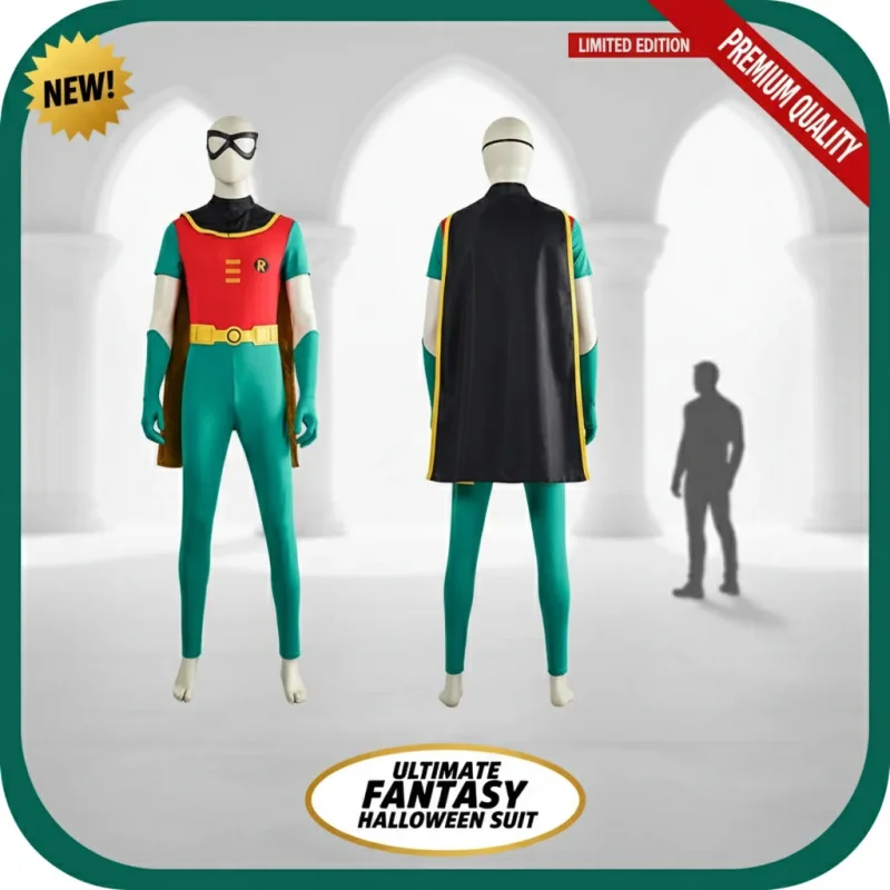 

☎TDA Adult Robin Cosplay Costume Men Jumpsuit Cloak Belt Gloves Eyemask Halloween Party Suit☎
