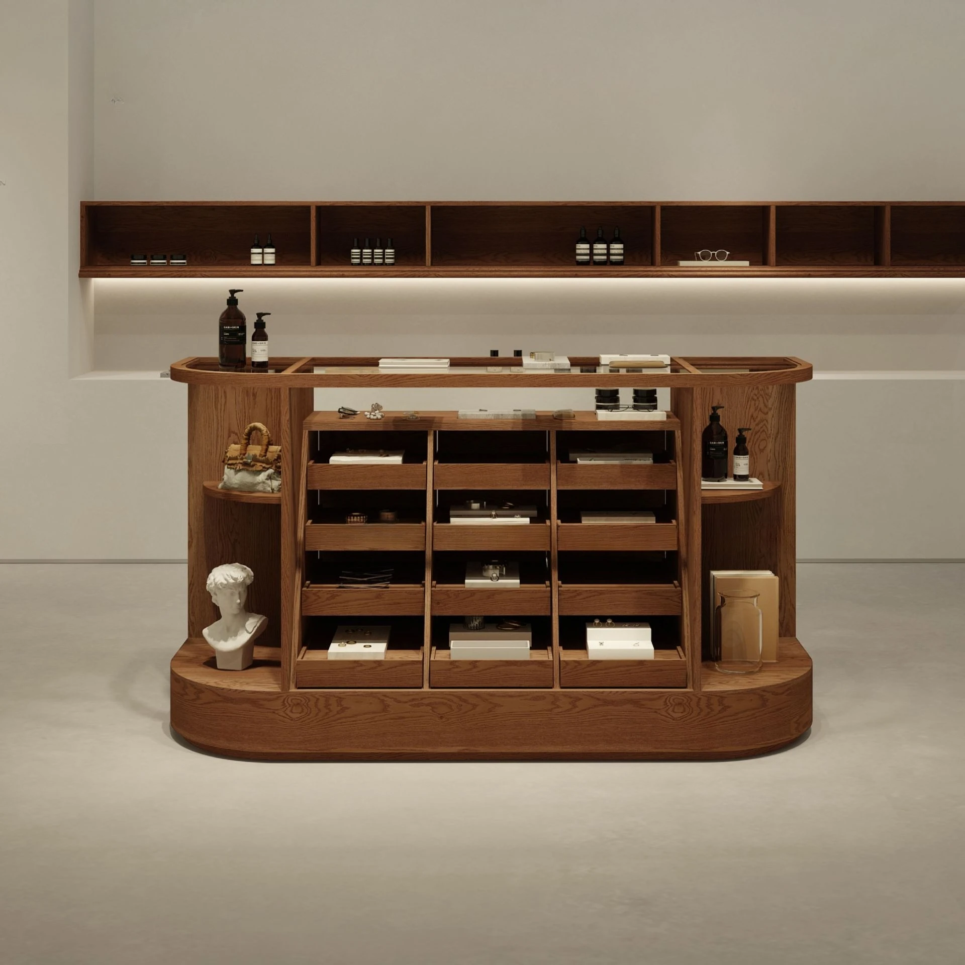 Multi-grid arc display Nakajima cabinet, jewelry silver cabinet against the wall display cabinet Internet celebrity photo booth