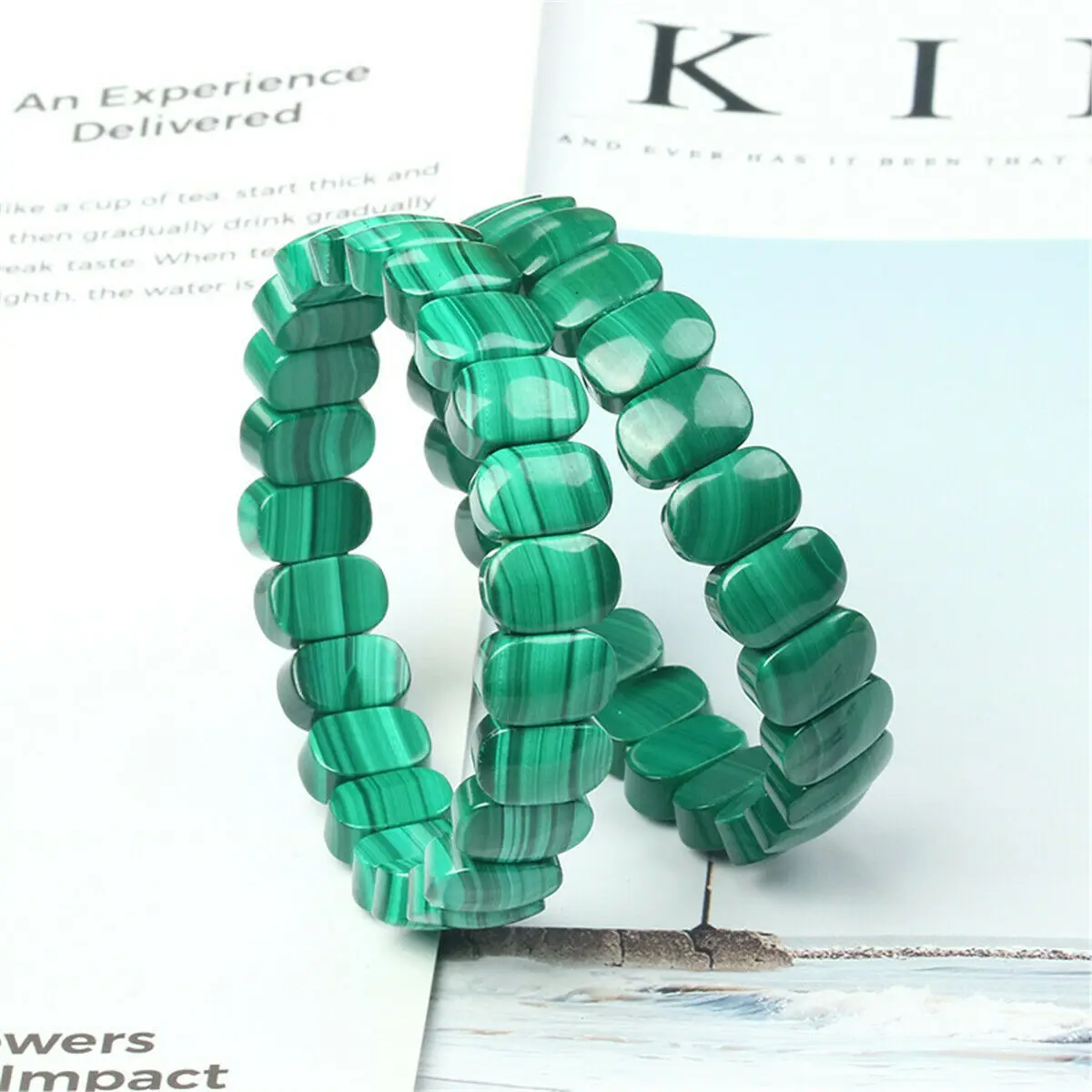 

Natural Green Malachite Chrysocolla Beads Bracelet Women Healing Stretch Rectangle Beads 11x9mm Crystal AAAAA