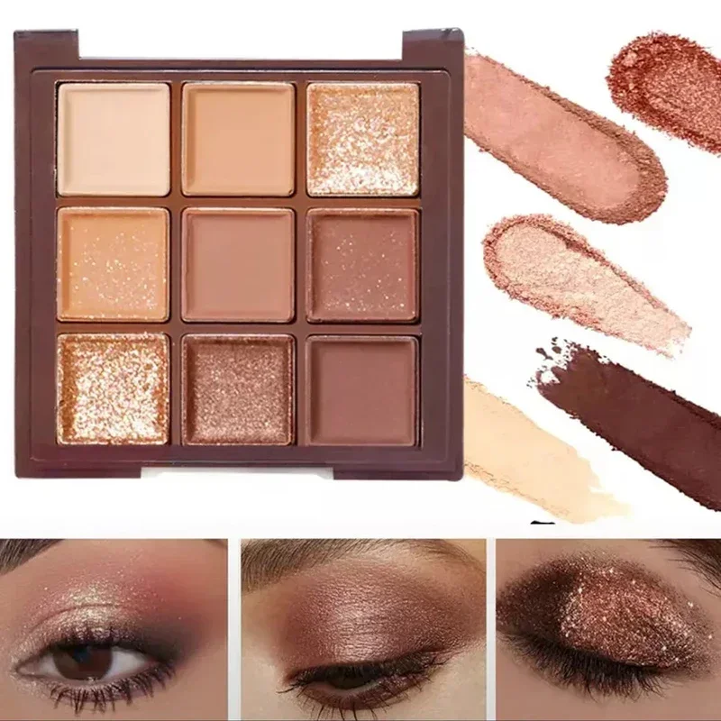 Chocolate Eyeshadow Palette 9 Colors Pearlescent Matte Glitter/Shimmer Comprehensive Eye Makeup for Creating Various Eye Looks