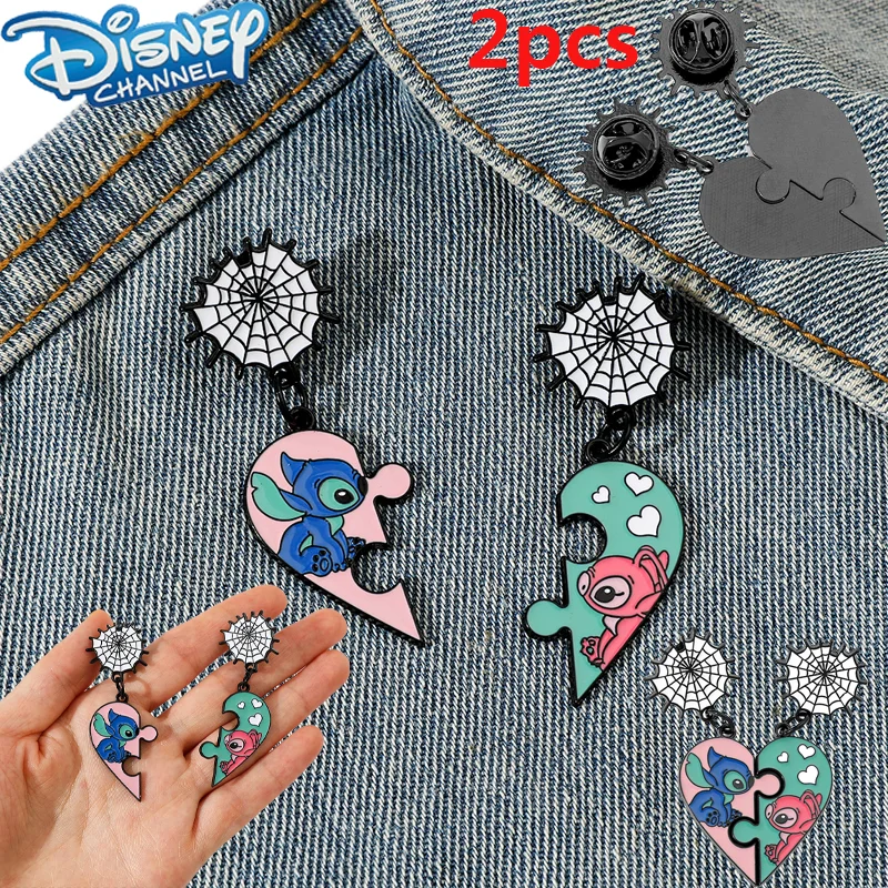 Disney stitch Cartoon Creative Brooch Kid Personality Metal Badge Love Puzzle Shape Alloy enamel badge Couple Bag Accessory Gift