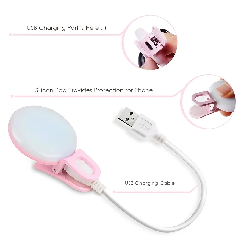 

Clip-On Selfie Ring Light, 3 Light Modes for Phone, 40mm Diameter, Silicon Pad Protects Phone, Perfect for Night Shooting