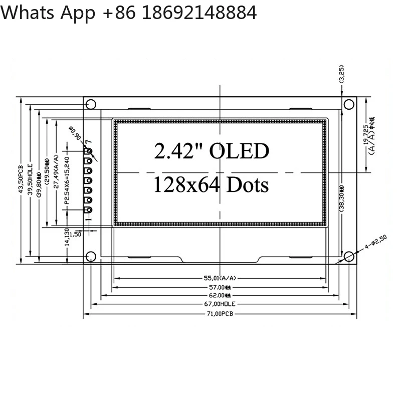 2.42 inch OLED LCD screen SSD1309 small screen 128x64 display module 7-pin IIC/SPI