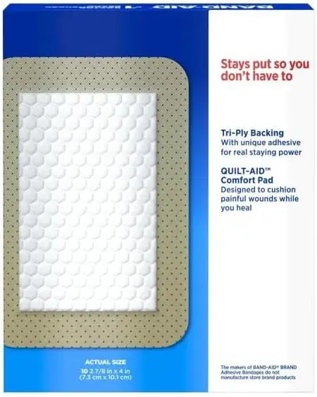 応急処置用滅菌粘着パッド、大サイズ、10枚入り - 軽微な切り傷、擦り傷、やけどを保護します