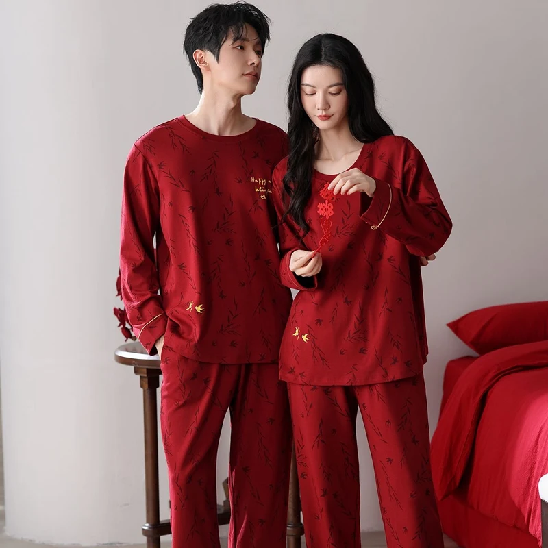 2026 Spring Autumn Couple Long Sleeve 100% Cotton Pajama Sets for Men Korean Loose Sleepwear Pyjamas Women Homewear Home Clothes