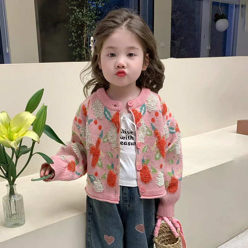 الفتيات سترة سترة الربيع والخريف 2025 جديد الفتيات الطفل الأزياء الأجنبية سترة مشغولة من الصوف الأطفال الربيع الأعلى #1