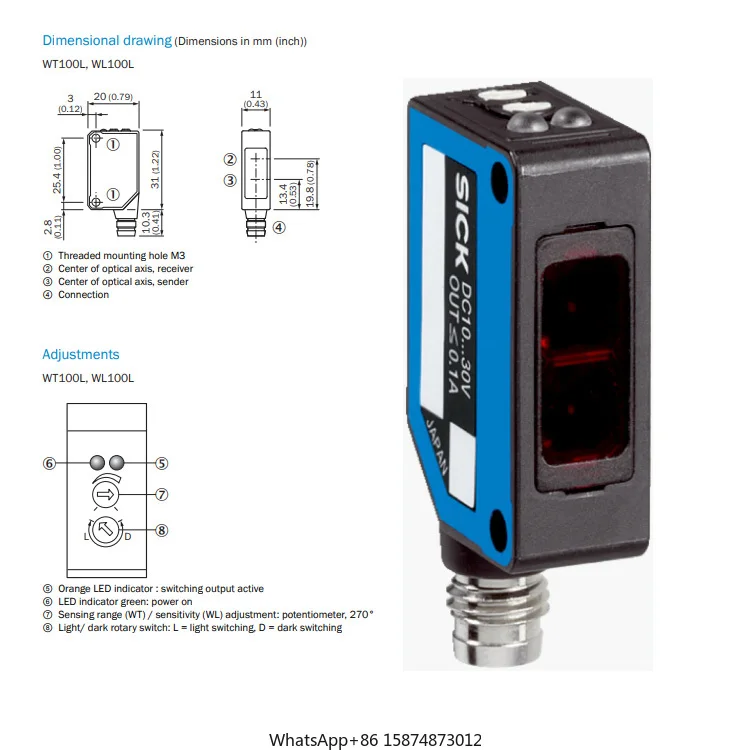 SICK Photoelectric retro-reflective sensor 6030708 WL100L-F1131