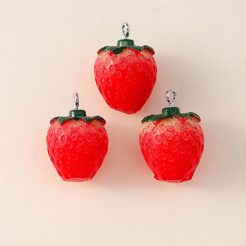 Leslie 10 Stück Niedliche 3D-Erdbeer-Charms aus Harz für Ohrringe, Kürbis-, Apfel-, Mango-, Trauben-, Orangen- und Wassermelonen-Charms und Anhänger – Detail 6