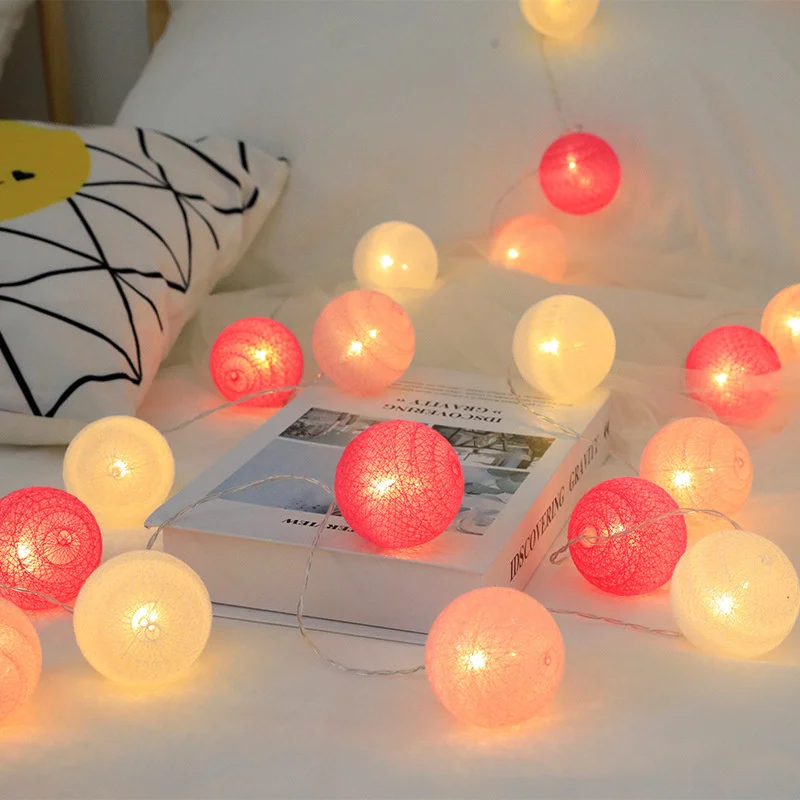 Battery Powered 4cm Cotton Ball Lighting String Wedding Party Birthday Proposal Home Staircase Room Decoration Accessories