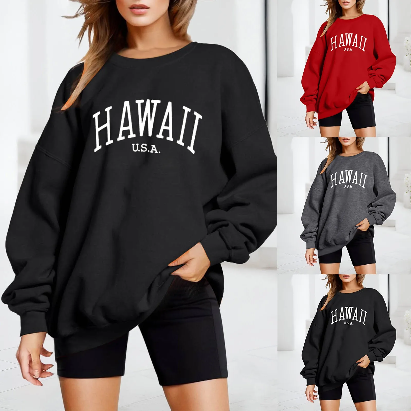 

Women Vintage Letter Print Pullover Sweatshirts Long Sleeve Pocket Autumn Streetwear Teen Girl Aesthetic Loose Hoodies Oversized