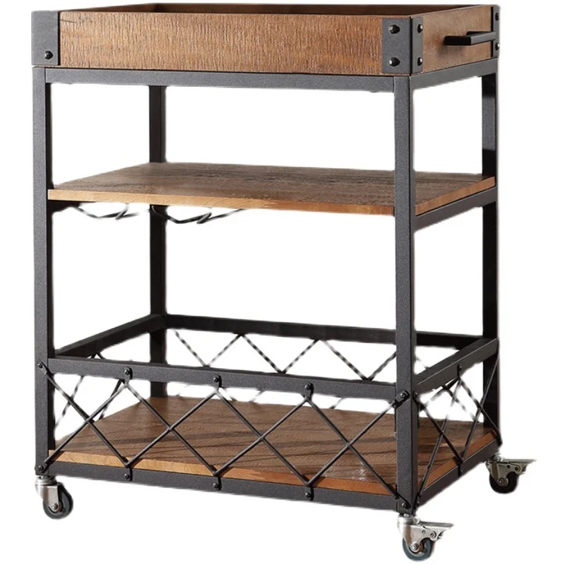 Bar Wine Rack Cart Kitchen food truck Serving Buffet sideboard with Wine Rack Glass multi function cart three tier Holder