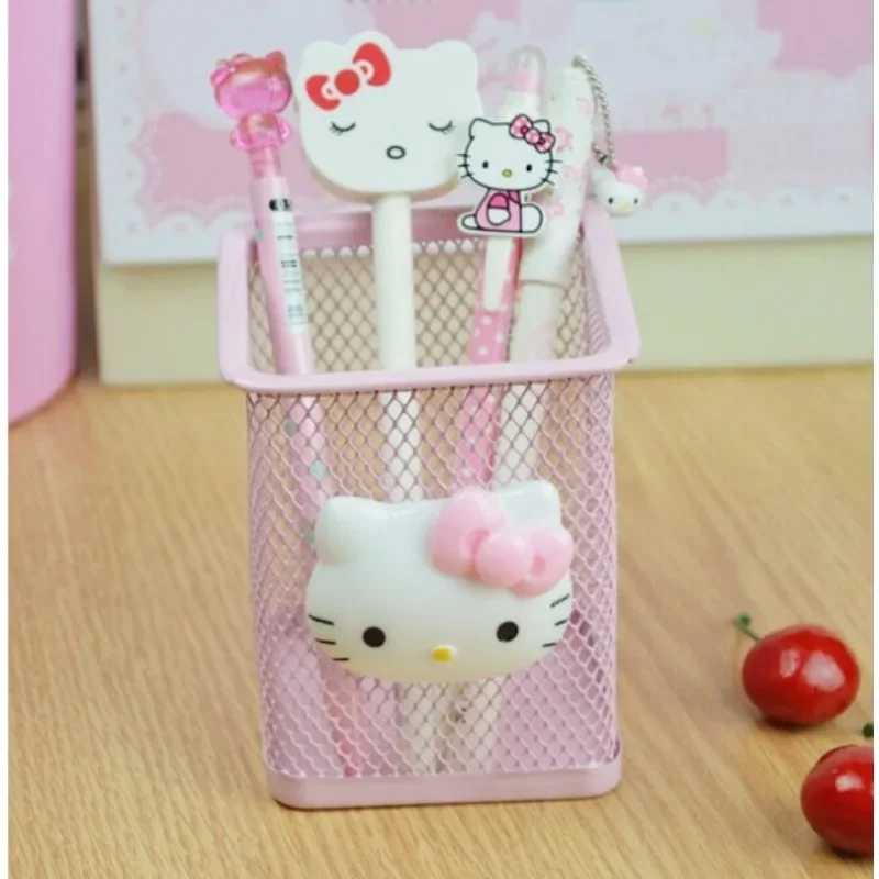 Sanrio Hello Kitty Anime Pen Holder Stationery Brushes Storage Mesh Makeup Brush Pen Case Large Capacity Desktop Pen Holder Box