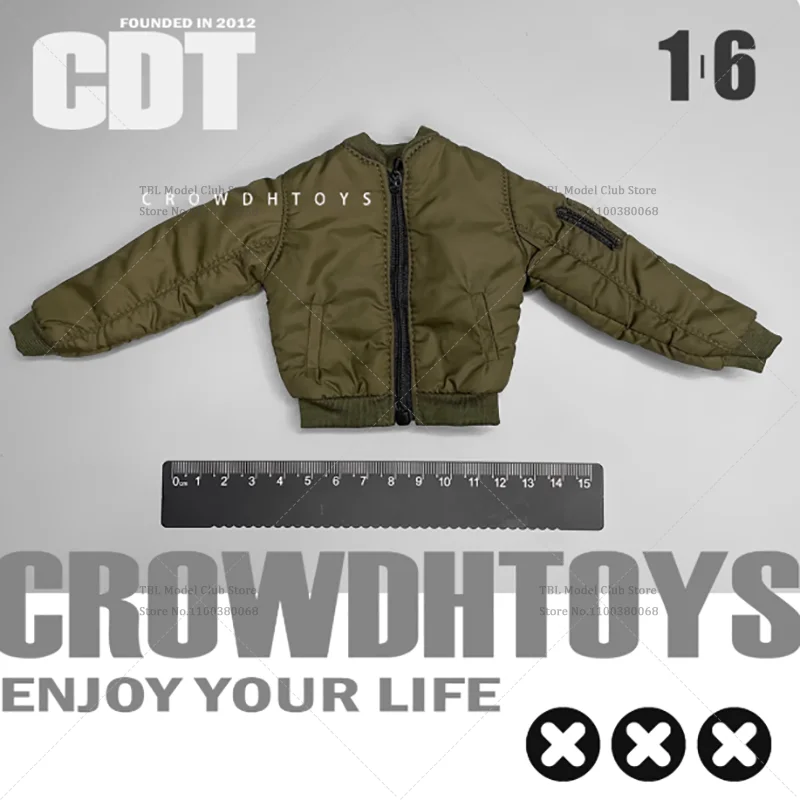 CROWDHTOYS Odzież męska w skali 1/6, kurtka bomberka, wojskowa wytrzymałość, klasyczny styl, płaszcz dla 12-calowej figurki żołnierza, scena z figurką.