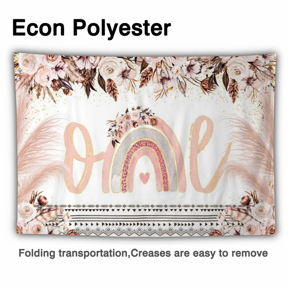 Allenjoy Bohemian Rainbow 1st Birthday Party พื้นหลังทารกฝักบัวทารกแรกเกิดดอกไม้สาวสีชมพูทอง Rustic Photophone ฉากหลัง