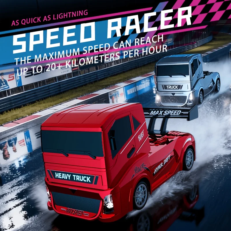 1:24 4WD RC Drift Truck with LED Replaceable Tires, 2.4GHz High Speed Remote Control Racing Toy Gift for Kids Boys view 2