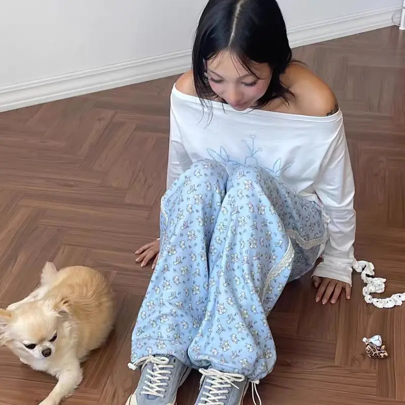 linae-long-zipper-hooded-rabbit-print-jaet-casual-loose-pants-women's-sportswear-set-comfortable-breathable-autumn-outfit