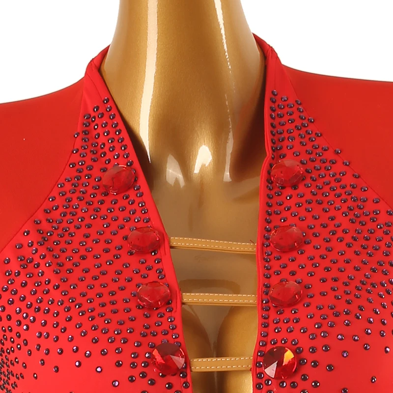 

V-Neck Tango Dress Long-Sleeved New Latin Dance Competition Clothes Rhinestone Costume Female Suhong Samba Practice Dress