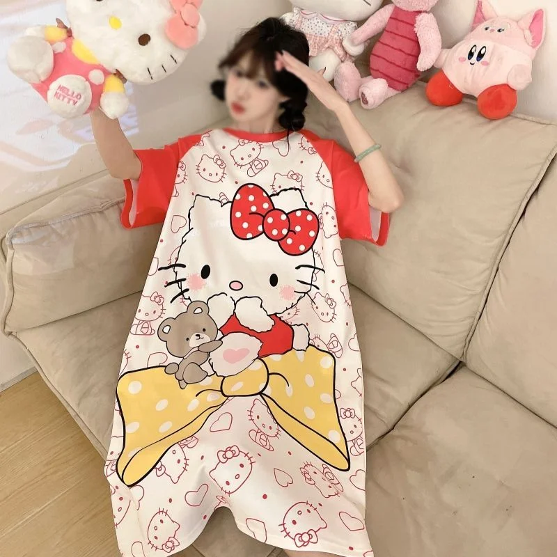 

Новая модель: Пижамное платье Sanrio Hello Kitty, летняя ночная сорочка, длинное платье, ночная рубашка, женская ночная юбка, повседневная домашняя одежда