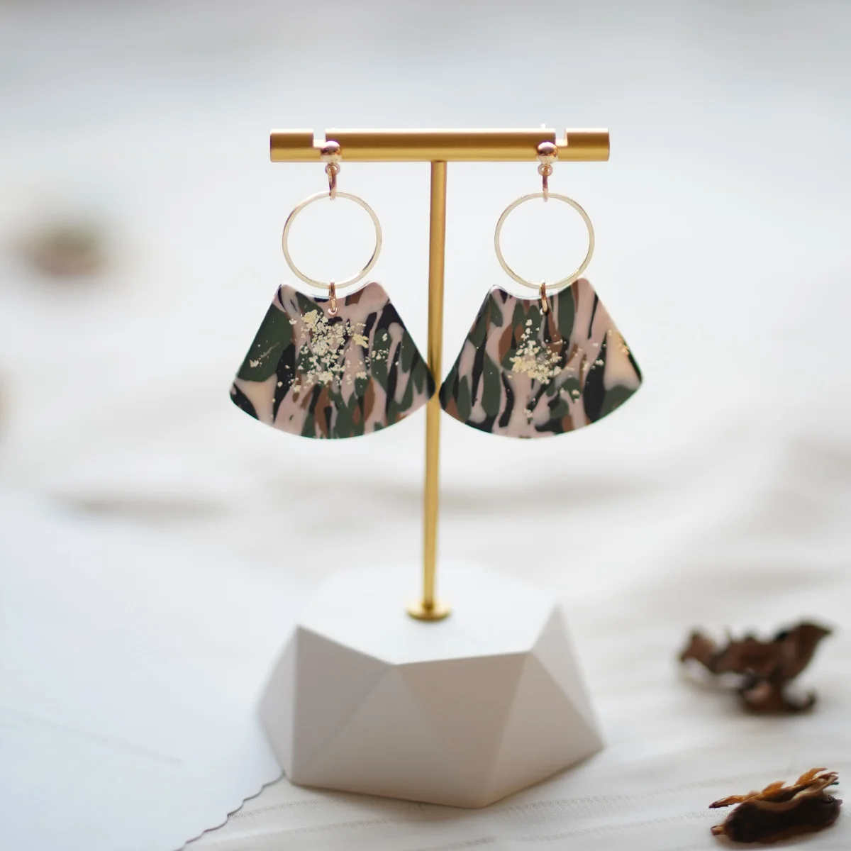 Pop Fashion Multi Colors Marble Pattern Shield Shape with Brass Ring Dangle Drop Polymer Clay Earrings Women's Accessories Daily