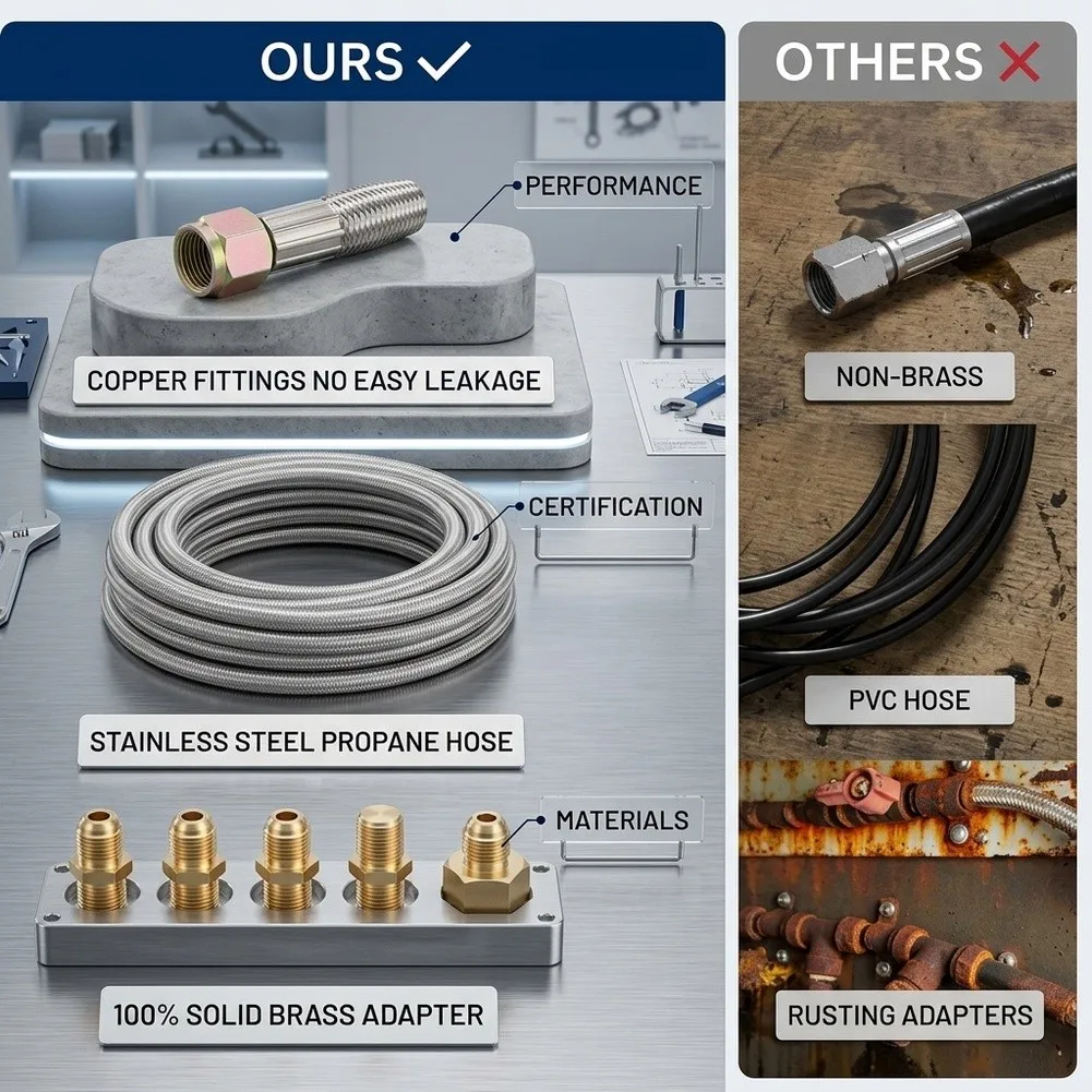 12FT High Pressure Propane Gas Hose 3/8 Female Stainless Steel-Braided Line With 5 Adapters For BBQ Grill for rv Generator