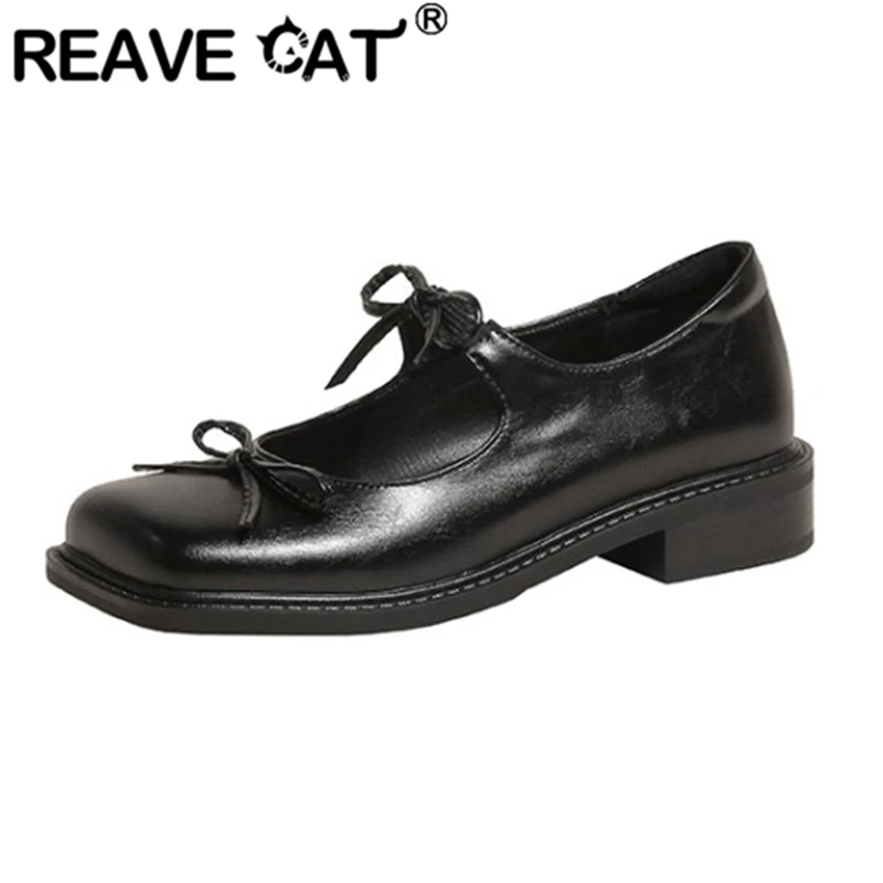 

Женские туфли-лодочки на каблуке REAVE CAT, весенние туфли с закрытым носком и бантиком, черные, бежевые туфли-лодочки, S3049, 2022