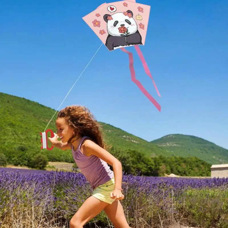 Easy To Fly Kites For Kids Pocket-Sized Colourful Cartoon Panda Kite Stable Structure Design Mini Fly Beach Kites For Beginners