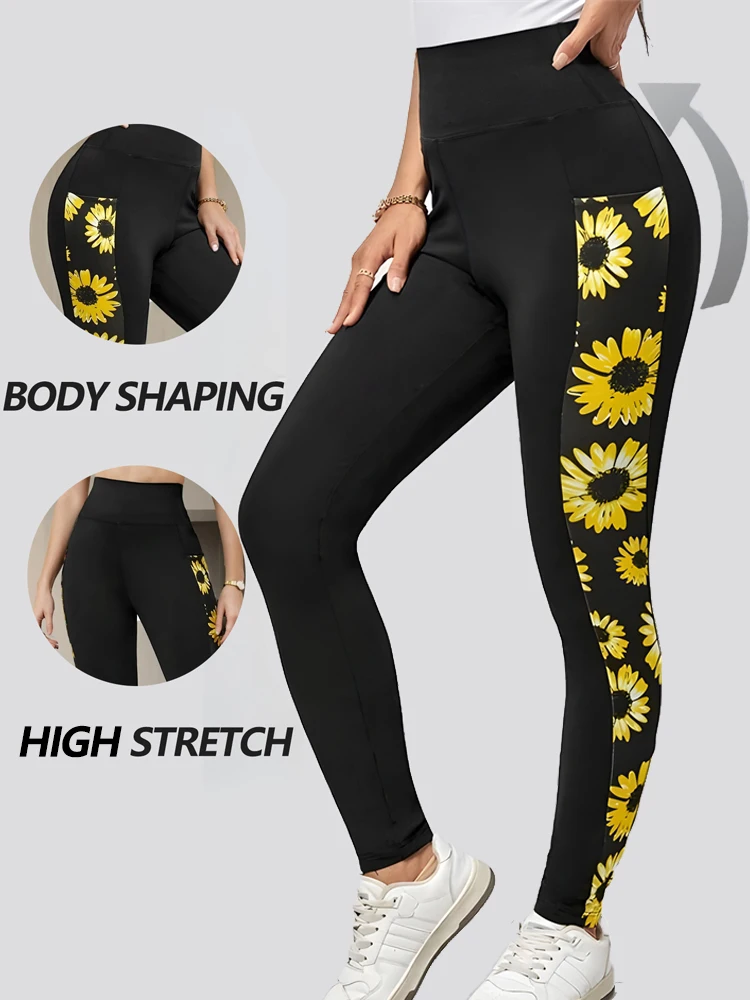Pantalones de yoga de cintura alta con estampado de margaritas para mujer, pantalones ultraelásticos que moldean y levantan los glúteos, suaves y agradables para la piel