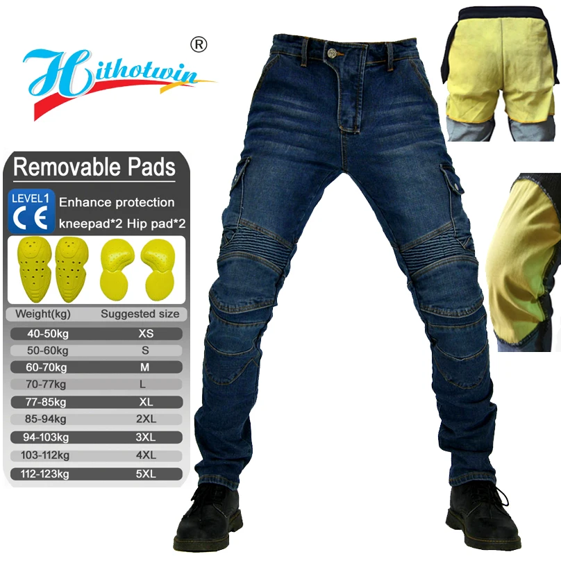 Kevlar motorjeans voor heren Versterkte, slijtvaste beschermende rijuitrusting Motorcrossbroek voor lente en herfst
