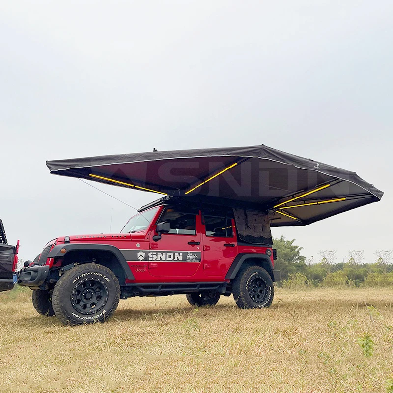 360 Car Awning,2M Overlanding Camping 320D Oxford LED Light Waterproof D-Zip Single Double Roof Top Tent Freestanding