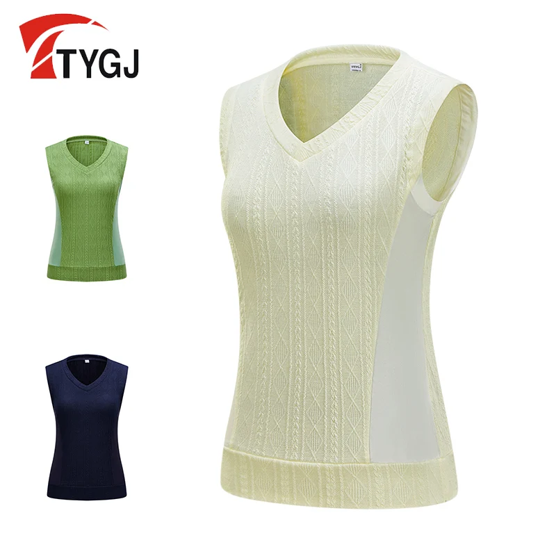 TTYGJ Early Autumn New Golf Women's Tank Top V-neck Thin Sleeveless Slim Fit Stripe Knit Korean Breathable Vest