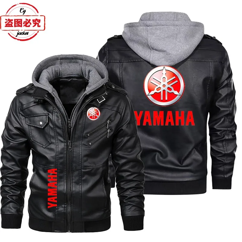 

European Size Yamaha Motorcycle Logo Printed Riding Suit PU Leather Jacket Men's Hooded Jacket Leather Jacket Team Racing Suit