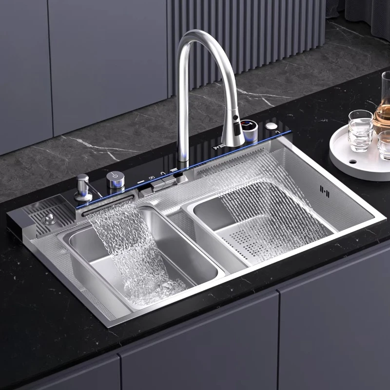 304 Stainless Steel Large Single Slot Primary Color Kitchen Sink Dishwashing Multi-functional Nano Pool