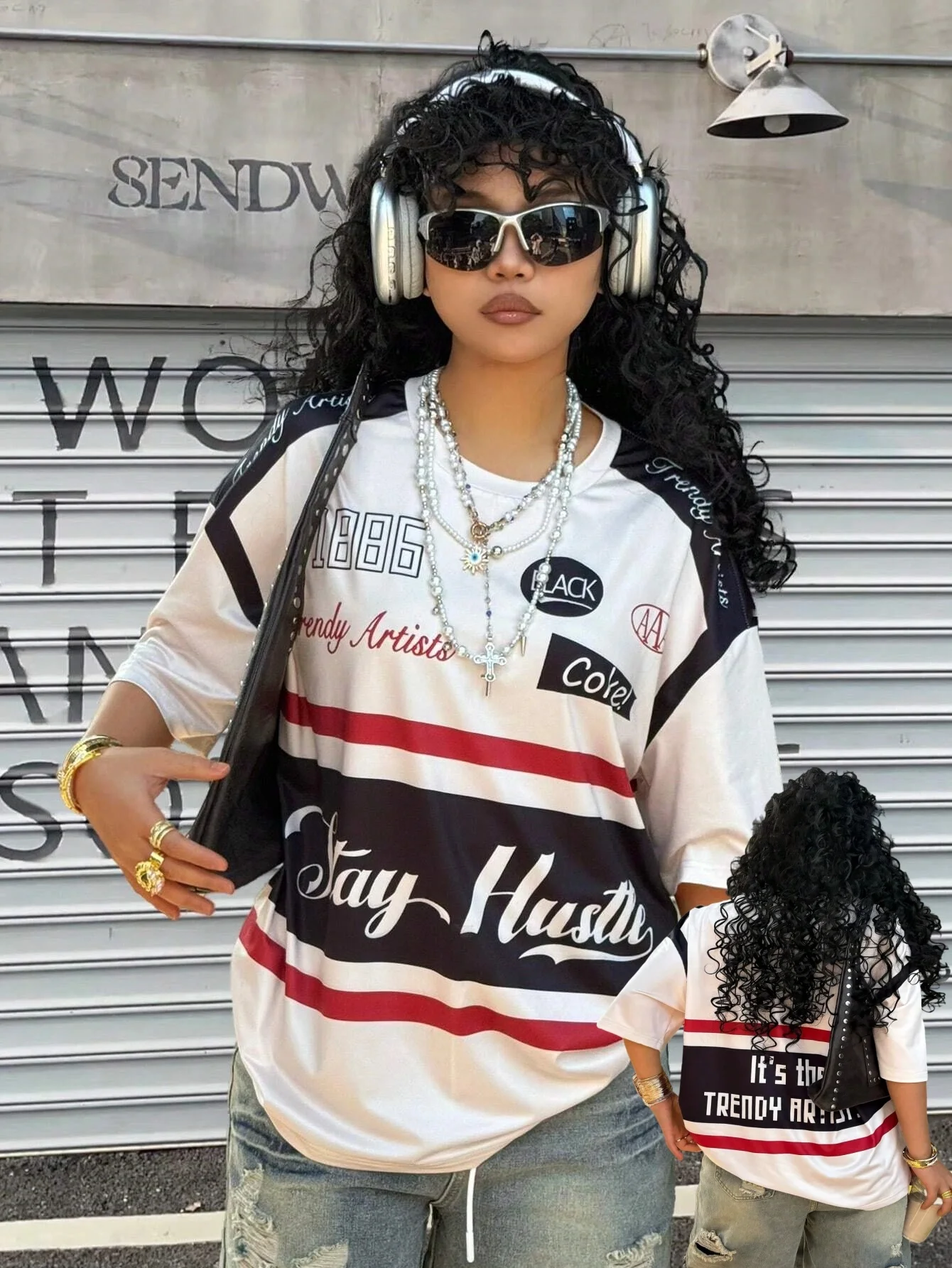 

2025 женские футболки с принтом STAY HUSTLE, женские летние базовые футболки с короткими рукавами и круглым вырезом, повседневная женская спортивная одежда больших размеров в стиле ретро