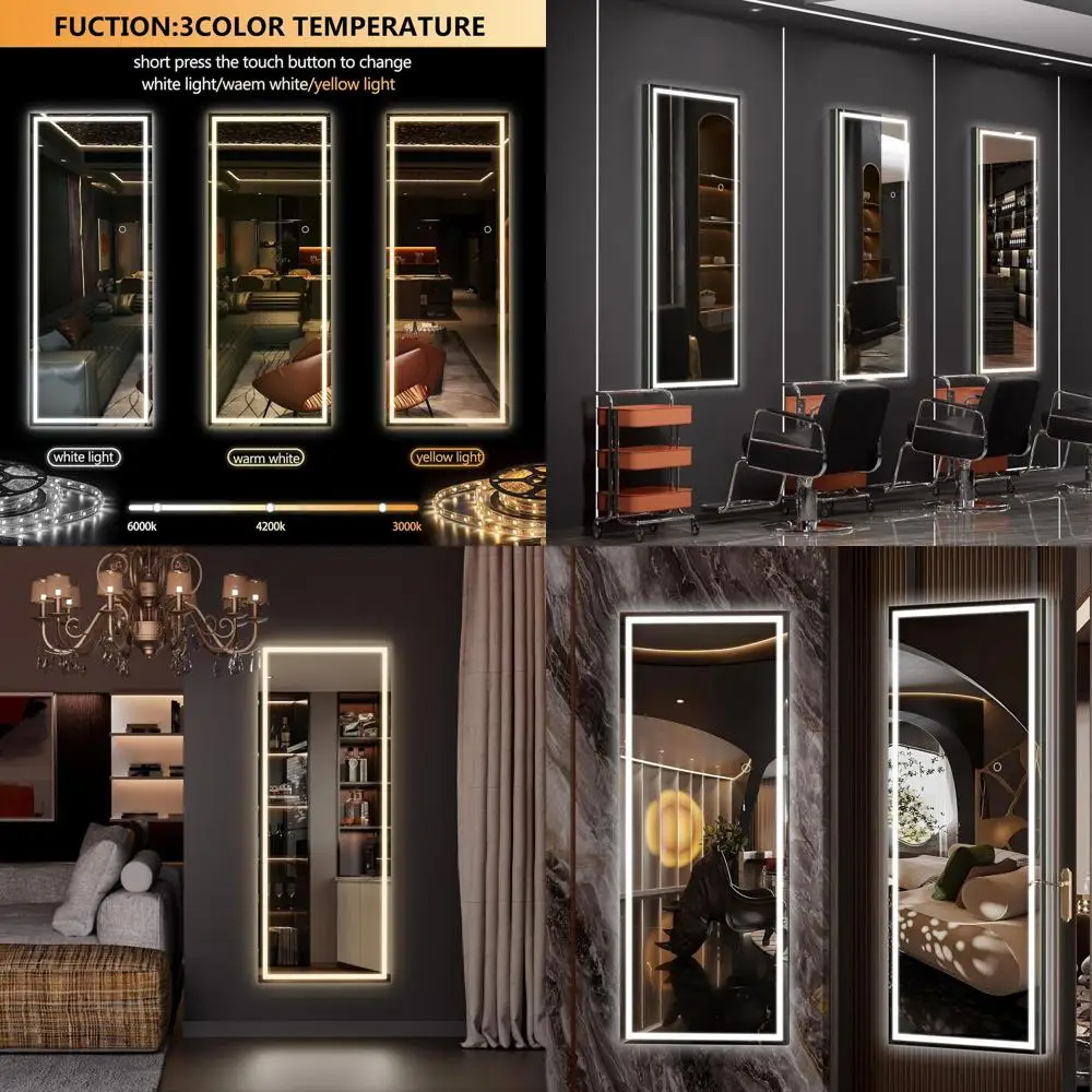 

Illuminated Full-Length Wall Mirror, 44 x 15.8 Square Black Dressing Mirror with LED Lights