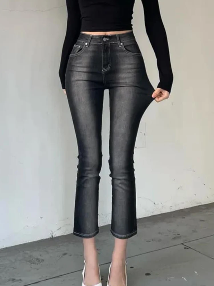 

Leisure High Waisted Elastic Denim Slim Fit Micro Flared Cropped Pants 2024 New Fashionable Women'S Clothing