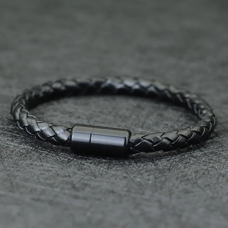 Noter Men Leather Bracelet Hiphop Braided Magnetic Clasp Black Braclet Homme Accessories Pulsera Hombre Cuero Punk Jewelry Gift