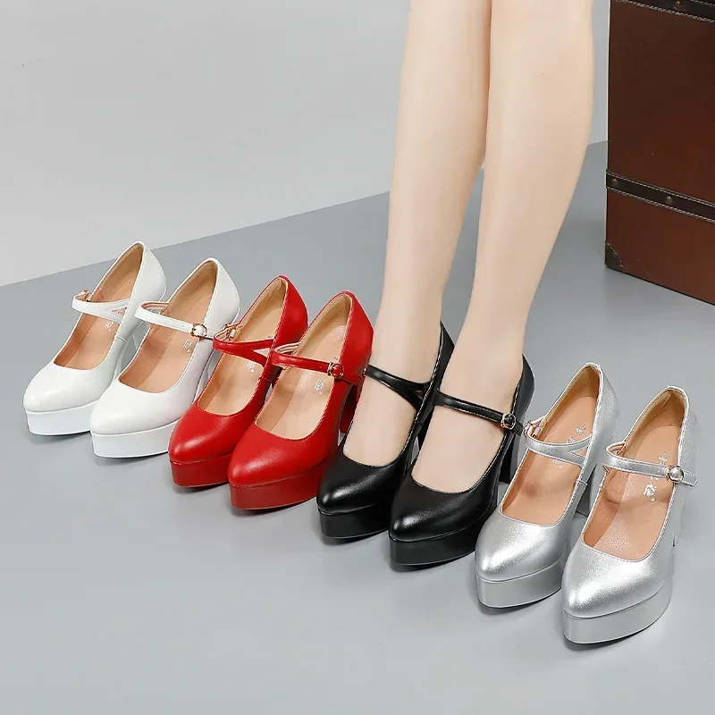 Small Size 32-43 Elegant Thick Bottom Platform Pumps Women Wedding Shoes White 2024 Block High Heels Shoes for Office Model