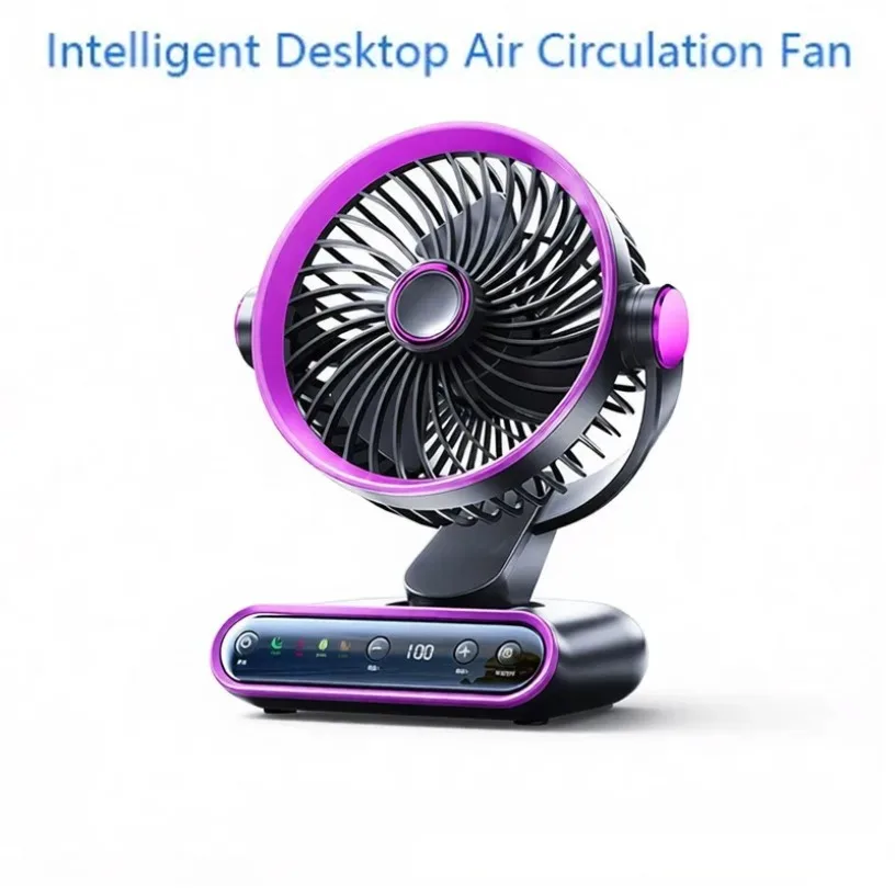 AI Smart Desktop Air Circulation Fan Turbo 100 Speed Type-C Rechargeable Quiet Brushless LED Display Timer for Home Office Baby