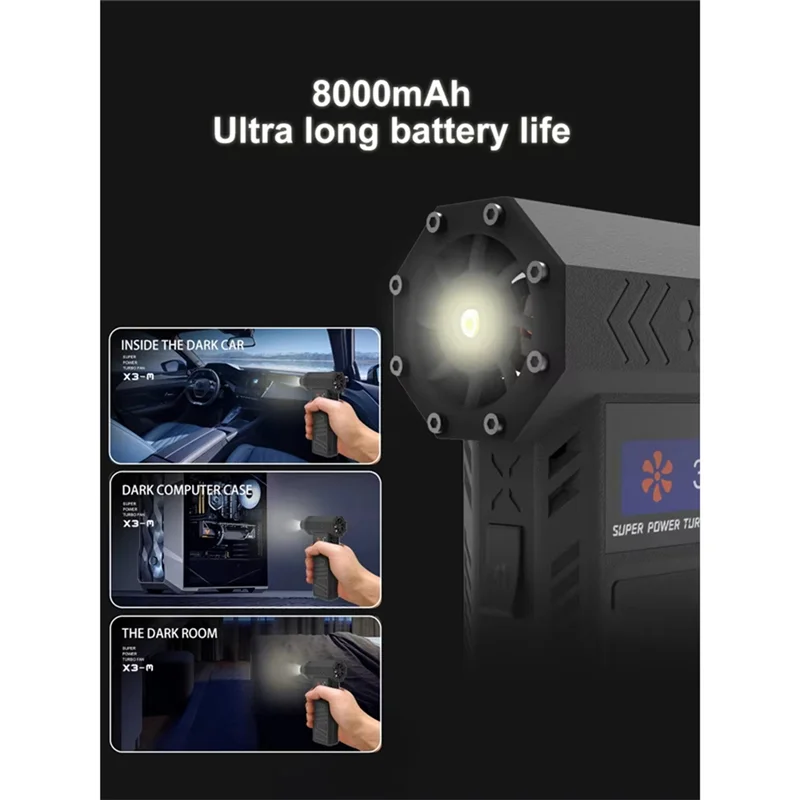 A01V-Mini Turbo Jet Fan Electric Air Duster Air Blower 3 Gear Adjustable Wind Speed Turbo Blower With Vacuum Nozzle